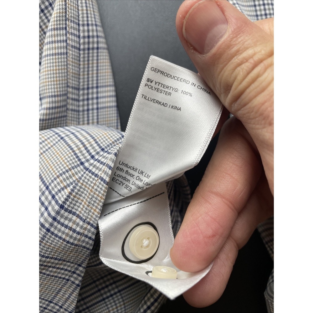 Untuckit Large Slim Fit Polyester Gray Blue Brown Plaid Long Sleeve from 2022 - Picture 10 of 14